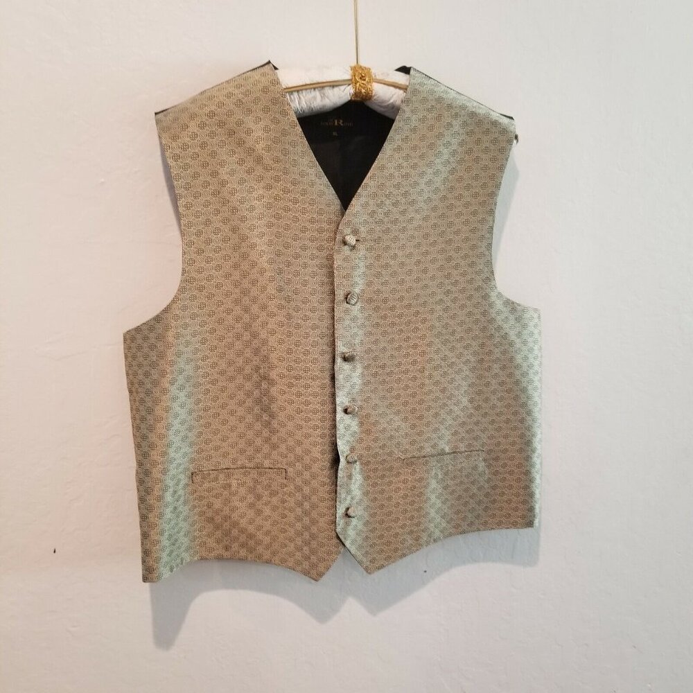 Louis Roth Mens XL V-Neck Button Front Formal Vest Shiny Metallic Thread USA